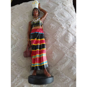 Vintage African American Art Porcelain Tall Figurine Woman Holding Vase Rare
